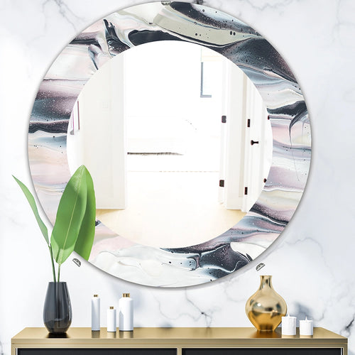 Modern Decorative Wall Mirror - Grey Marbling V - Round Mirror