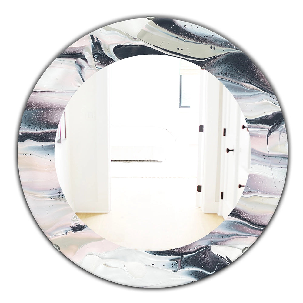 Modern Decorative Wall Mirror - Grey Marbling V - Round Mirror