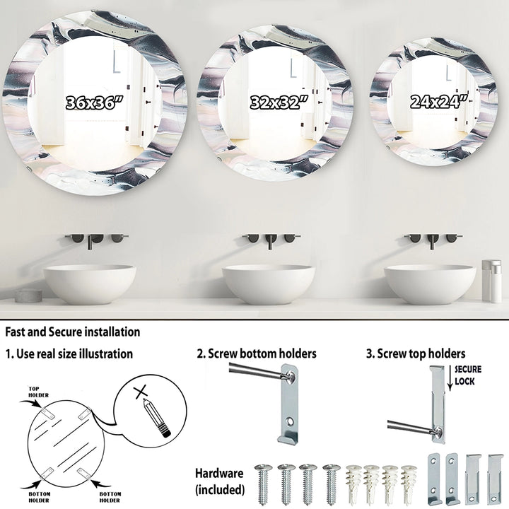Modern Decorative Wall Mirror - Grey Marbling V - Round Mirror