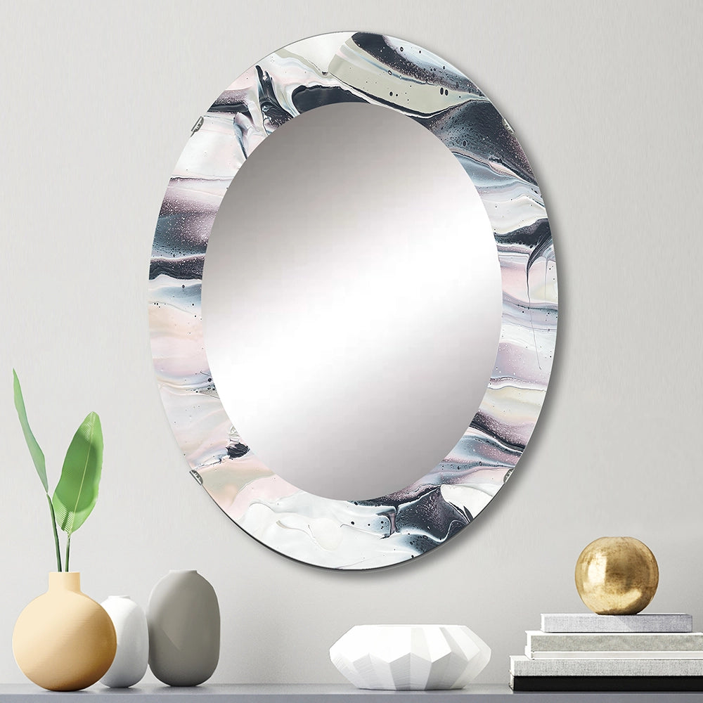 Modern Decorative Wall Mirror - Grey Marbling V - Round Mirror