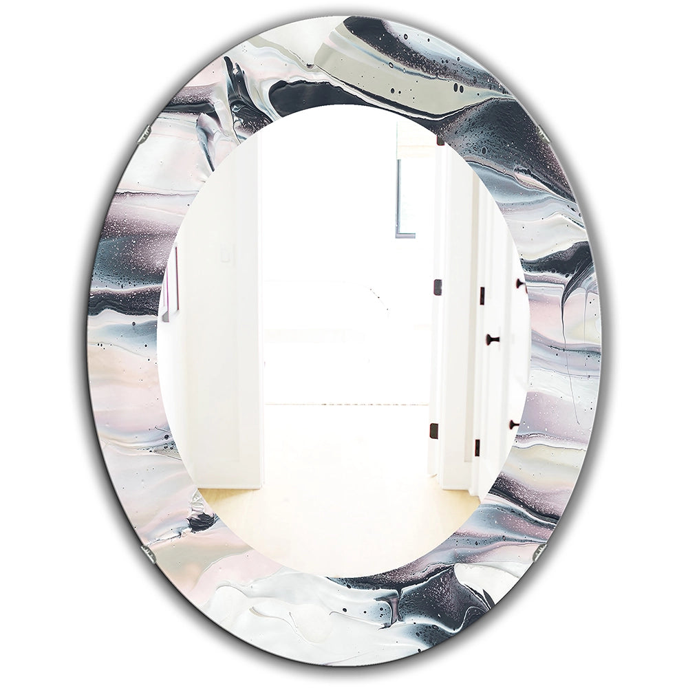 Modern Decorative Wall Mirror - Grey Marbling V - Round Mirror
