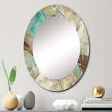 Abstract Large Wall Mirror - Mineral Landscape in Blue, Cream and Brown - Round Mirror