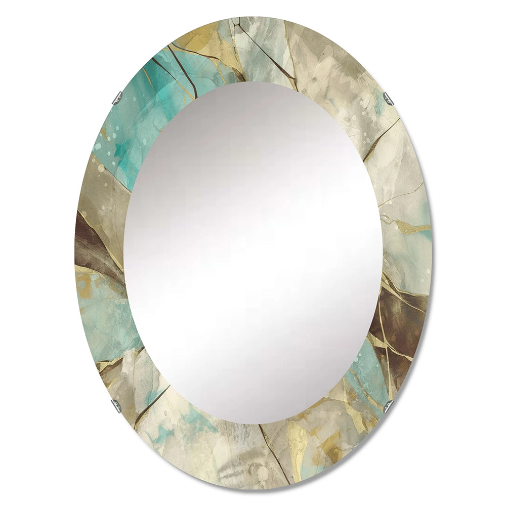 Abstract Large Wall Mirror - Mineral Landscape in Blue, Cream and Brown - Round Mirror
