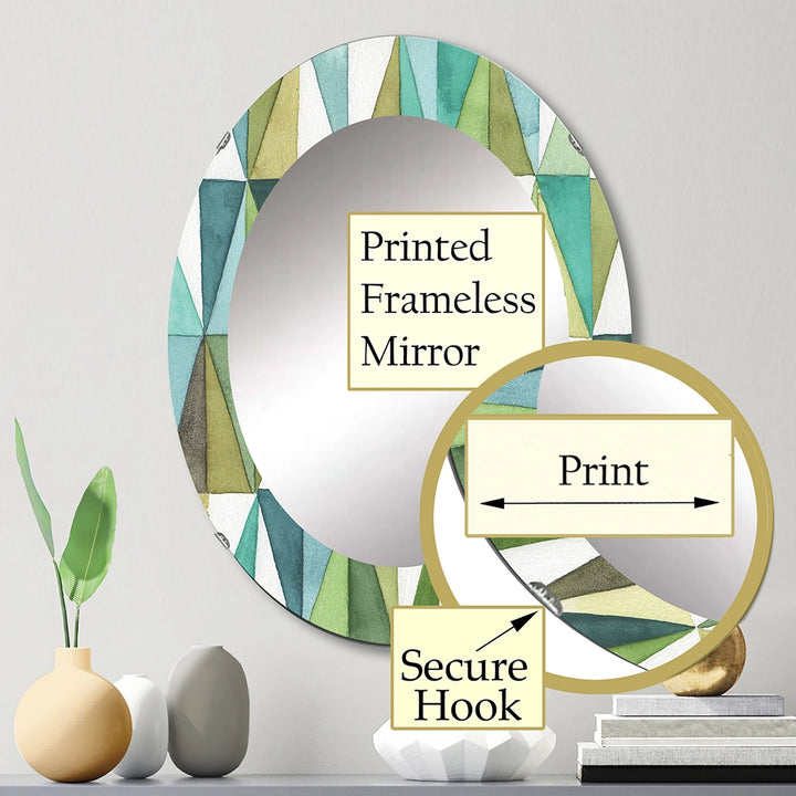 Abstract Geometric Wall Mirror - geometric Green Triangle III - Decorative Mirror