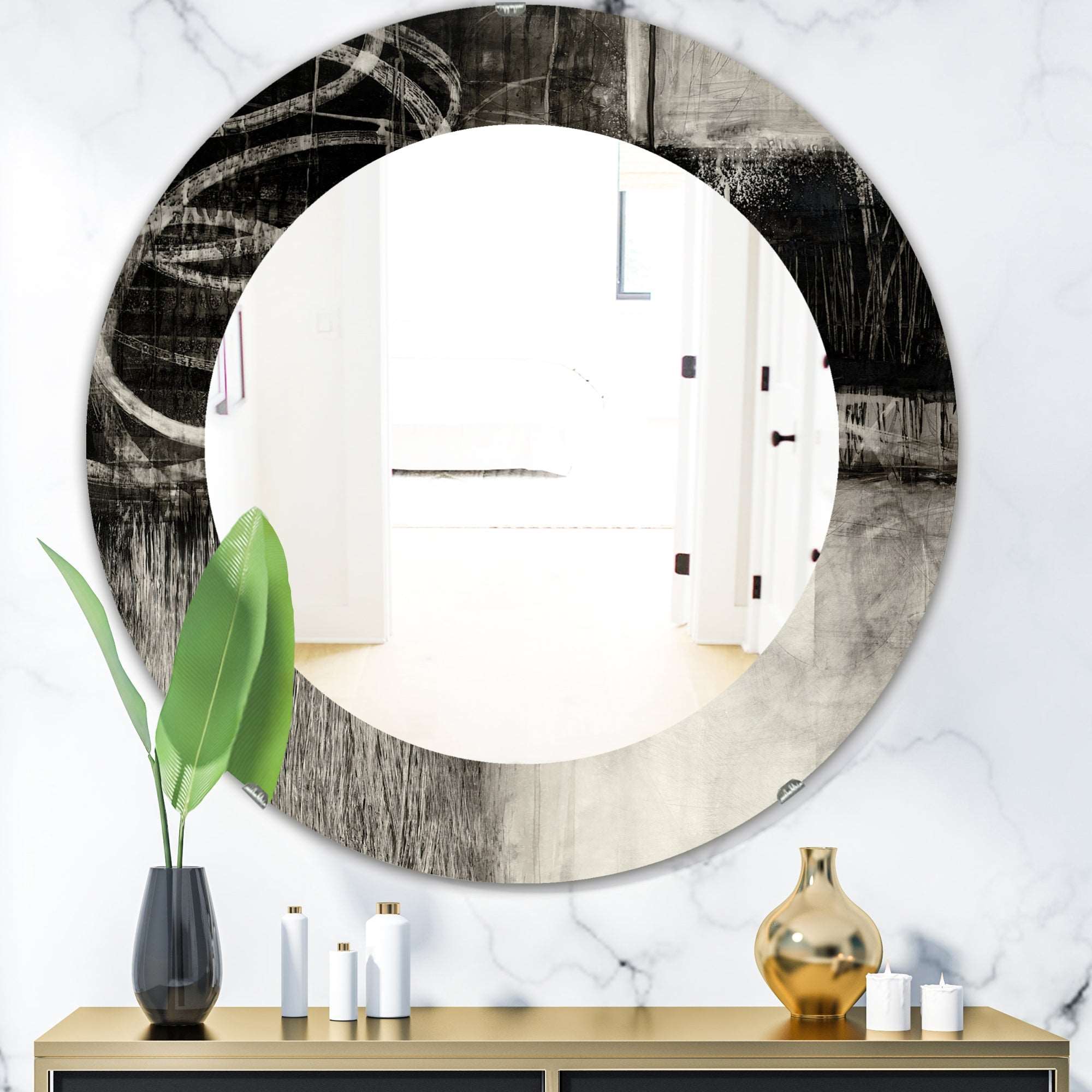 A Geometric Day I' Mid-Century Mirror - Oval or Round Wall Mirror