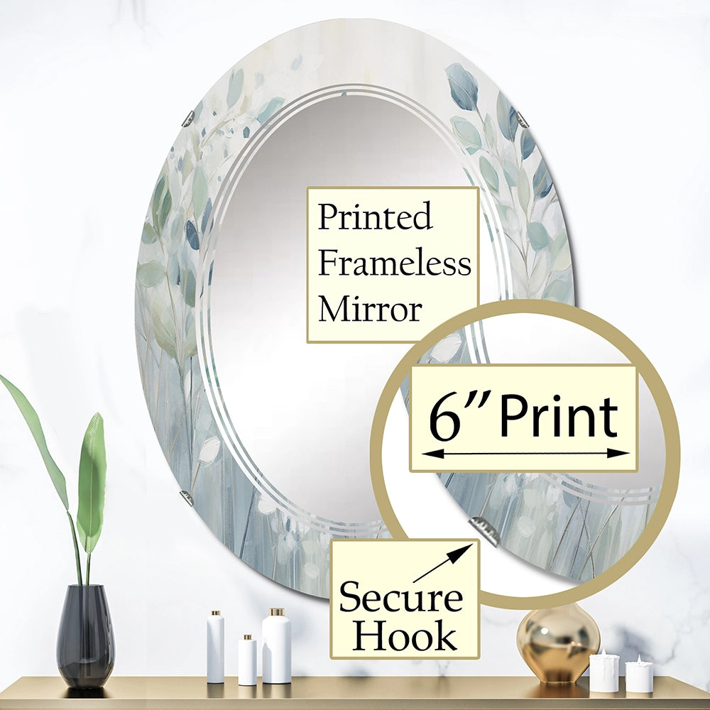 Abstract Botanicals Decorative Mirror - Blue Botanical Rhythms IV - Oval Mirror