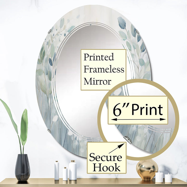 Abstract Botanicals Decorative Mirror - Blue Botanical Rhythms IV - Oval Mirror