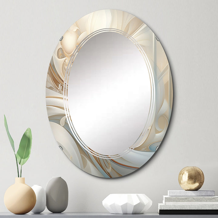 Abstract Spirals Large Wall Mirror - Tender Whirling White Illustration IV - Printed Mirror