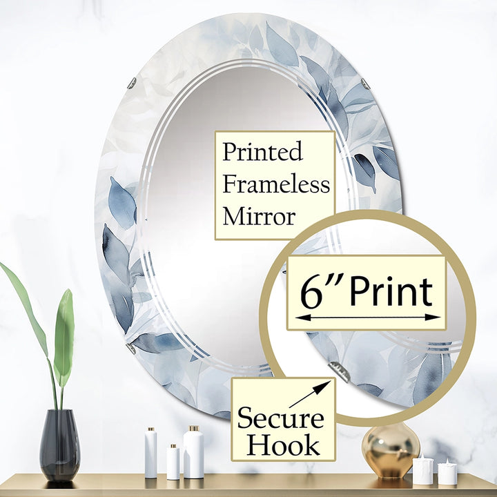 Leaves Large Wall Mirror - Tender Ginko Leaves in Shades Of Blue Watercolor - Oval Mirror