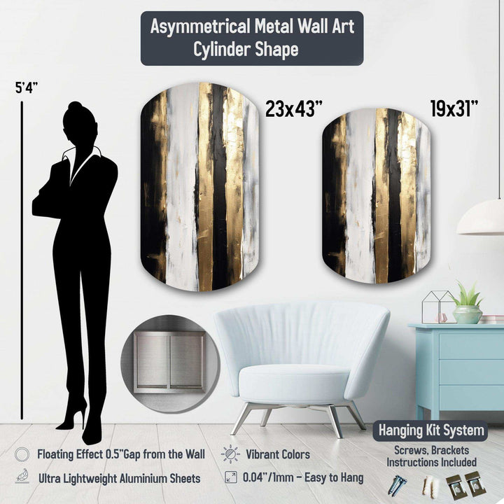 Gold And Green Paint Fusion - Asymmetric Metal Wall Art