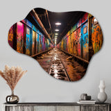 Colorful Tunnel Graffiti Oasis Bold - Asymmetric Metal Wall Art