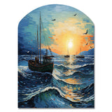 Vangogh Seascape With Fishing III - Asymmetric Metal Wall Art