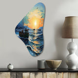 Vangogh Seascape With Fishing III - Asymmetric Metal Wall Art