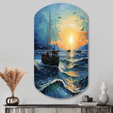 Vangogh Seascape With Fishing III - Asymmetric Metal Wall Art