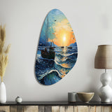 Vangogh Seascape With Fishing III - Asymmetric Metal Wall Art