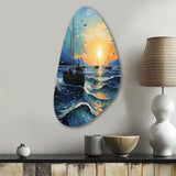 Vangogh Seascape With Fishing III - Asymmetric Metal Wall Art