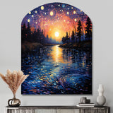 Vangogh Twilight Reflections Pointillism - Asymmetric Metal Wall Art