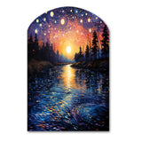 Vangogh Twilight Reflections Pointillism - Asymmetric Metal Wall Art