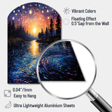 Vangogh Twilight Reflections Pointillism - Asymmetric Metal Wall Art