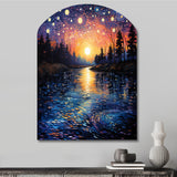 Vangogh Twilight Reflections Pointillism - Asymmetric Metal Wall Art