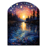 Vangogh Twilight Reflections Pointillism - Asymmetric Metal Wall Art