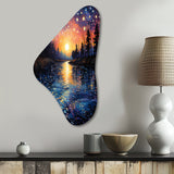 Vangogh Twilight Reflections Pointillism - Asymmetric Metal Wall Art