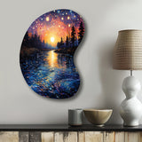 Vangogh Twilight Reflections Pointillism - Asymmetric Metal Wall Art