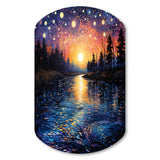 Vangogh Twilight Reflections Pointillism - Asymmetric Metal Wall Art