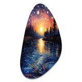 Vangogh Twilight Reflections Pointillism - Asymmetric Metal Wall Art