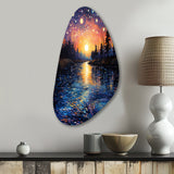 Vangogh Twilight Reflections Pointillism - Asymmetric Metal Wall Art