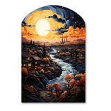 Vangogh Village At Sunset I - Asymmetric Metal Wall Art