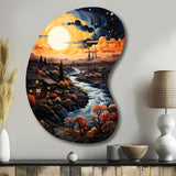 Vangogh Village At Sunset I - Asymmetric Metal Wall Art