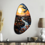 Vangogh Village At Sunset I - Asymmetric Metal Wall Art