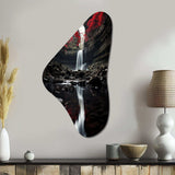 Grey and Red Waterfall Of Eternity II - Asymmetric Metal Wall Art