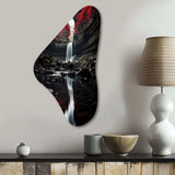 Grey and Red Waterfall Of Eternity II - Asymmetric Metal Wall Art