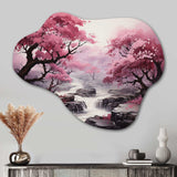 Pink Trees Waterfall Endless Journey - Asymmetric Metal Wall Art