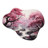 Pink Trees Waterfall Endless Journey - Asymmetric Metal Wall Art