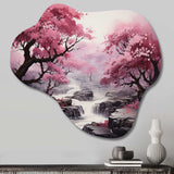 Pink Trees Waterfall Endless Journey - Asymmetric Metal Wall Art