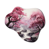 Pink Trees Waterfall Endless Journey - Asymmetric Metal Wall Art