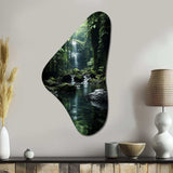 Waterfall Hidden Oasis Forest II - Asymmetric Metal Wall Art