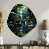 Waterfall Hidden Oasis Forest II - Asymmetric Metal Wall Art