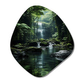 Waterfall Hidden Oasis Forest II - Asymmetric Metal Wall Art