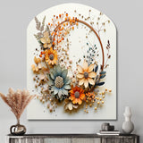 Beige and Orange Floral Wreath I - Asymmetric Metal Wall Art