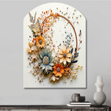 Beige and Orange Floral Wreath I - Asymmetric Metal Wall Art