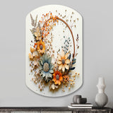 Beige and Orange Floral Wreath I - Asymmetric Metal Wall Art