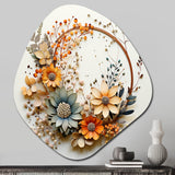 Beige and Orange Floral Wreath I - Asymmetric Metal Wall Art