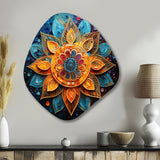 Gold Teal Yoga Mandala Pointillism - Asymmetric Metal Wall Art