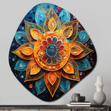 Gold Teal Yoga Mandala Pointillism - Asymmetric Metal Wall Art