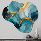 Turquoise Gold Infused Marble II - Asymmetric Metal Wall Art