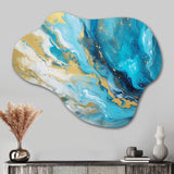 Turquoise Gold Infused Marble III - Asymmetric Metal Wall Art